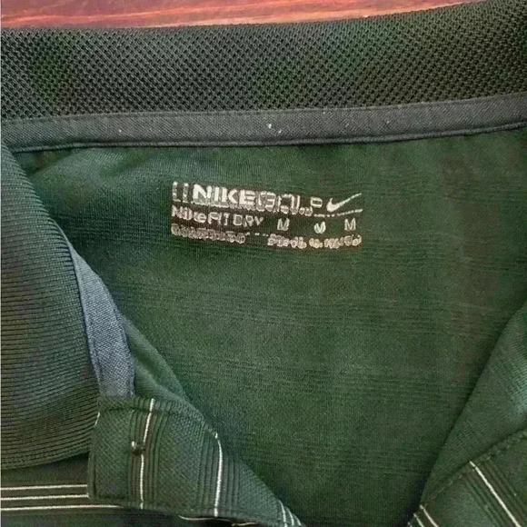 Mens Nike Golf Striped Polo Sz Medium Nike Fit Dry Green  Stripe Short Sleeve - Picture 3 of 5